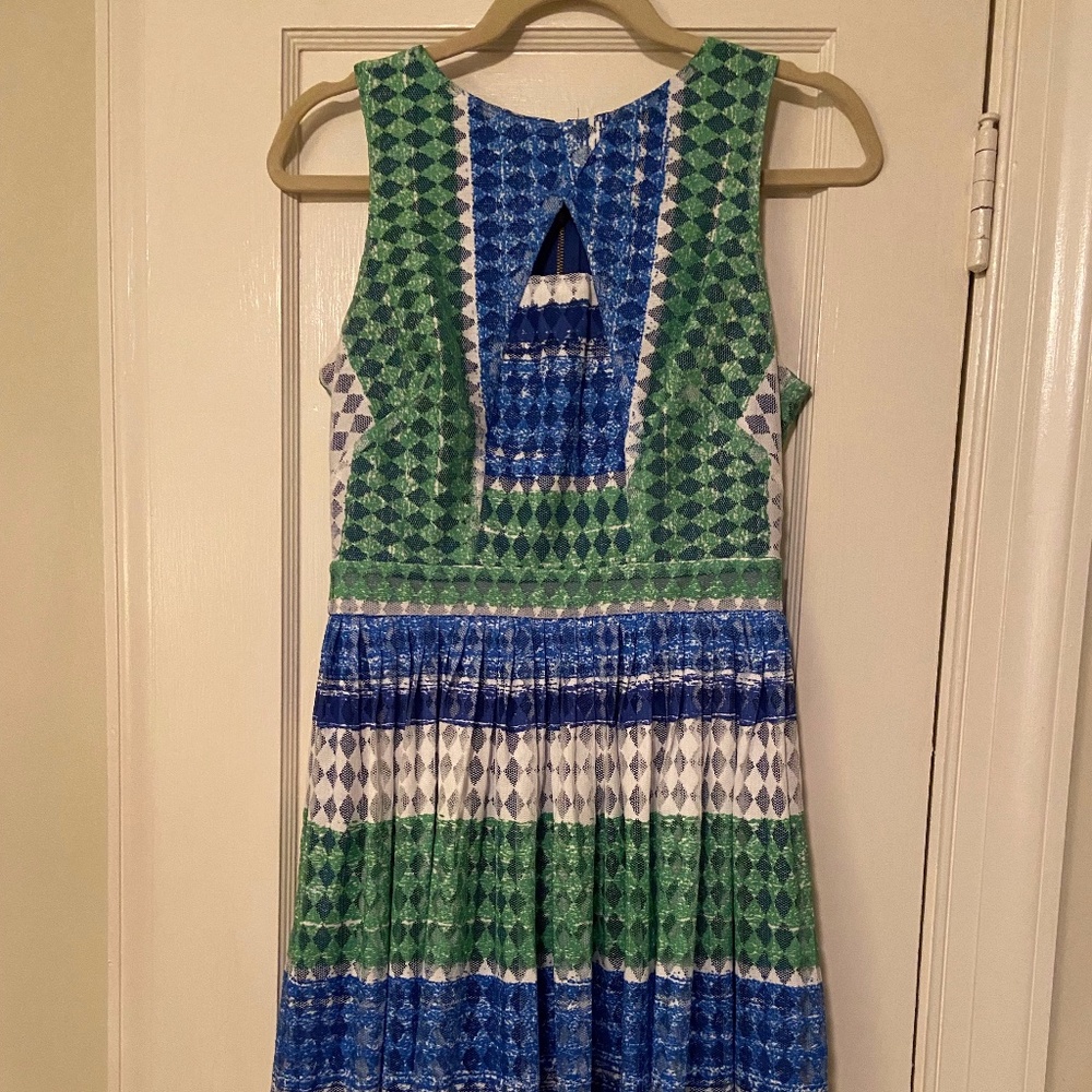 Danny and Nicole Striped Lace Dress with Keyhole